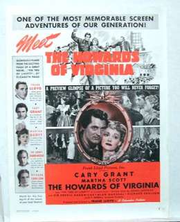 1940 Movie Ad CARY GRANT The Howards of Virginia  