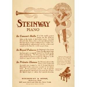  1909 Ad Steinway & Son Pianos Musical Instrument Horn 