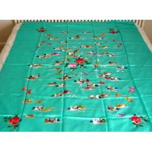    Chinese Silk Embroidery Bed Spread 100 Birds Blue 