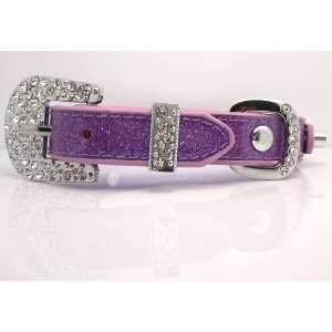 Purple Glitter Leather with Swarovski Grade Crystal Pet Collar for Cat 