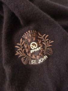ST JOHN~MARIE GRAY Romantic Chocolate 100% CASHMERE Sweater~Logo Crest 