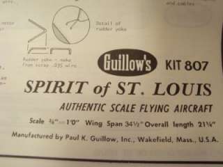 GUILLOWS SPIRIT OF ST LOUIS MODEL AIRPLANE KIT ** 34 1/2 wingspan 