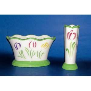  Ceramic Spring Planter and Matching Vase 