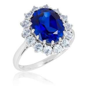  Created Ceylon Sapphire and Created White Sapphire Ring 