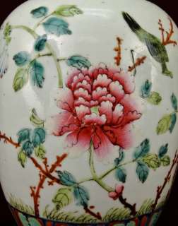 Pr. Chinese Republic Period Porcelain Enamel Painted Bird Covered Vase 