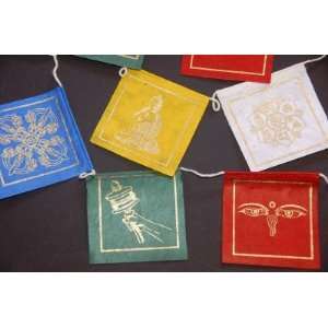   Paper Prayer Flags with Various Buddhist Symbols 