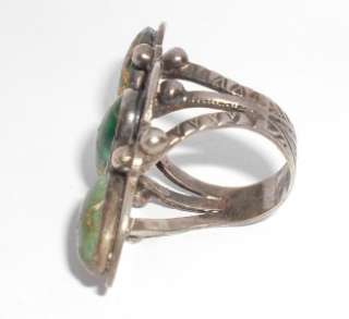 Old Southwestern Navajo Pueblo Applique Turquoise Ring Silver Size 4 