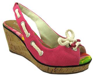 New Sperry Womens Southport Pink Canvas Wedge Boat Shoes US SIZES 
