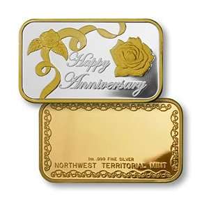 HAPPY ANNIVERSARY/W ROSE   1 OZ .999 SILVER PROOF WITH GOLD SELECT 