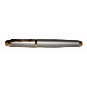   Torpedo Fountain Pen Matte Silver w/ Gold Plated Trim MEDIUM Nib