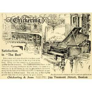  1902 Ad Chickering Sons Sketch Drawing Piano Musical 