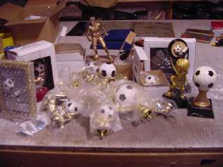 Grab Box of New Soccer Trophy components   wholesale value $60+++ No 