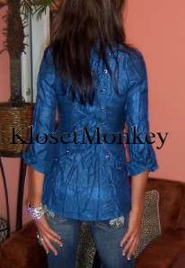 SEXY ROYAL BLUE BUTTON FRONT CORSET BACK LACE UP BLOUSE SHIRT TOP 