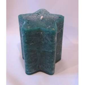  Hand Poured Star Rustic Pillar 3.5x3 Wax Candle, Green 