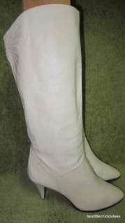 Vintage 9West Nine West Melissa Off White Leather Tall Fashion Boots 