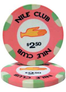 50 $2.50 Nile Club Ceramic Poker Chips 10 table grams  