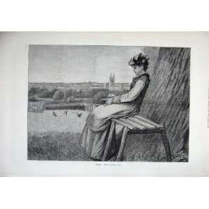   1878 Fine Art Beautiful Young Woman Sitting Tree Book: Home & Kitchen