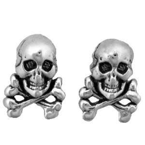   Silver Earrings Posts Studs Tiny Skull and Crossbones Pirate: Jewelry