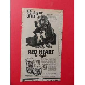 Red Heart dog food, 1955 Print Ad. (Basset & son.) orinigal magazine 