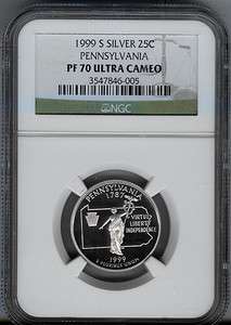 1999 S PENNSYLVANIA SILVER State 25c PROOF NGC PF70 UC  