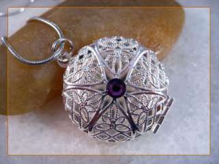 Swarovski Amethyst Crystal Silver Picture Locket Charm Pendant 