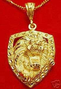 Massive Gold plated St. Silver .925 Lion Pendant Charm  