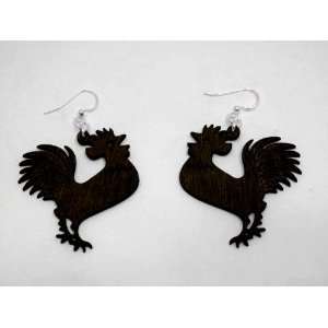  Brown Rooster Cockerel Wooden Earrings GTJ Jewelry
