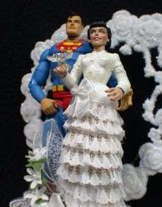 SUPERMAN Lois Lane Clark Kent Wedding Cake topper LOT glasses knife 