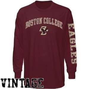 Boston College Eagles Maroon 2 Hit Long Sleeve Vintage T shirt  