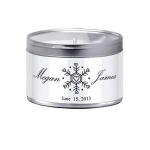 Personalized Single Snowflake Gray Stripes Candle Tins 8 Oz Vanilla 