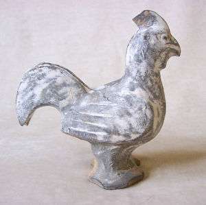 RARE ANTIQUE CHINESE HAN DYNASTY POTTERY ROOSTER  