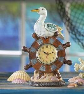 Beach Decor Nautical Ships Wheel Sea Bird Table Desk Clock  