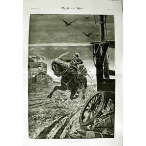 1882 WAR SOLDIERS HORSE SHOOTING GUN BIRDS ART LUDLOW:  