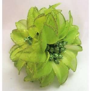    Green Glitter Poinsettia Flower Hair Clip PIn and Band Beauty