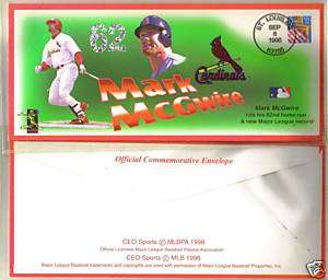 FDC Mark McGwire 62 Home Runs dtd Sep 8 1998  