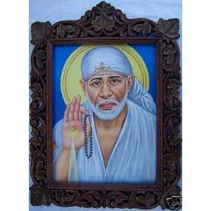  Sai Baba giving blessing, Poster Painting in Frame 