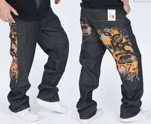 Graffiti letters Cool Mens Hiphop Jeans Casual Skateboard pants Size 