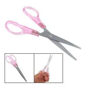   Hard Plastic Clear Pink Handle Stainless Steel Blade Craft Scissors