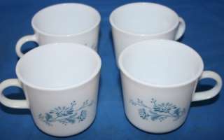 Corning Ware Coffee Cups White w/ Blue flowers Set of 4  