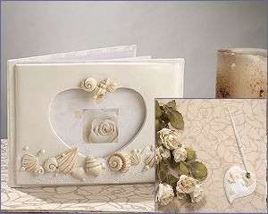 3pc Beach Seashell Wedding Guest Book Pen & Base Set  