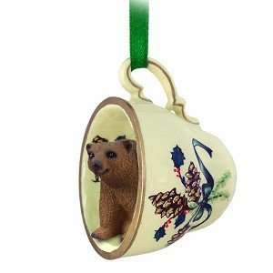  Brown Bear Teacup Green Christmas Ornament: Home & Kitchen