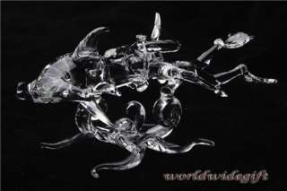 Blown Glass Art Scuba Diver Frogman w/ Hammerhead Shark  