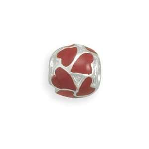   Red Heart Pattern Story Bead Slide on Charm Sterling Silver Jewelry