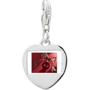   Red Christmas Ornament With Ribbon Photo Heart Frame Charm: Pugster