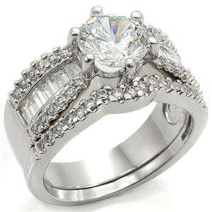   Wedding Set Clear Cubic Zirconia Brass Rhodium Ring: AM: Jewelry