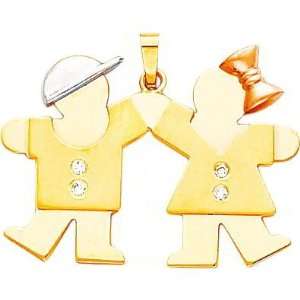    14K Tri Color Gold The Kids Diamond Boy & Girl Charm: Jewelry