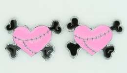 Black & Pink Heart and Crossbones Earrings   Free UK P&P   Goth/EMO 