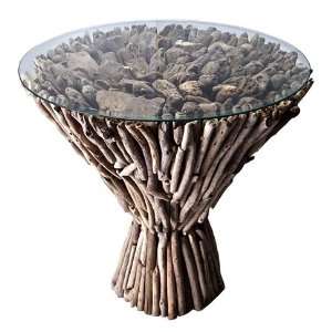  Driftwood Coffee Table CONE with Glass Top, Handmade, 24 