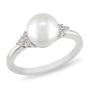   White Sapphire White Freshwater Pearl Fashion Ring (7.5 8 mm) Jewelry