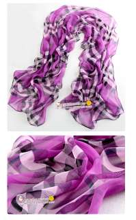 Womens Fashion Long Soft Wrap Lady Shawl Silk Grid Gauze Scarf Super 